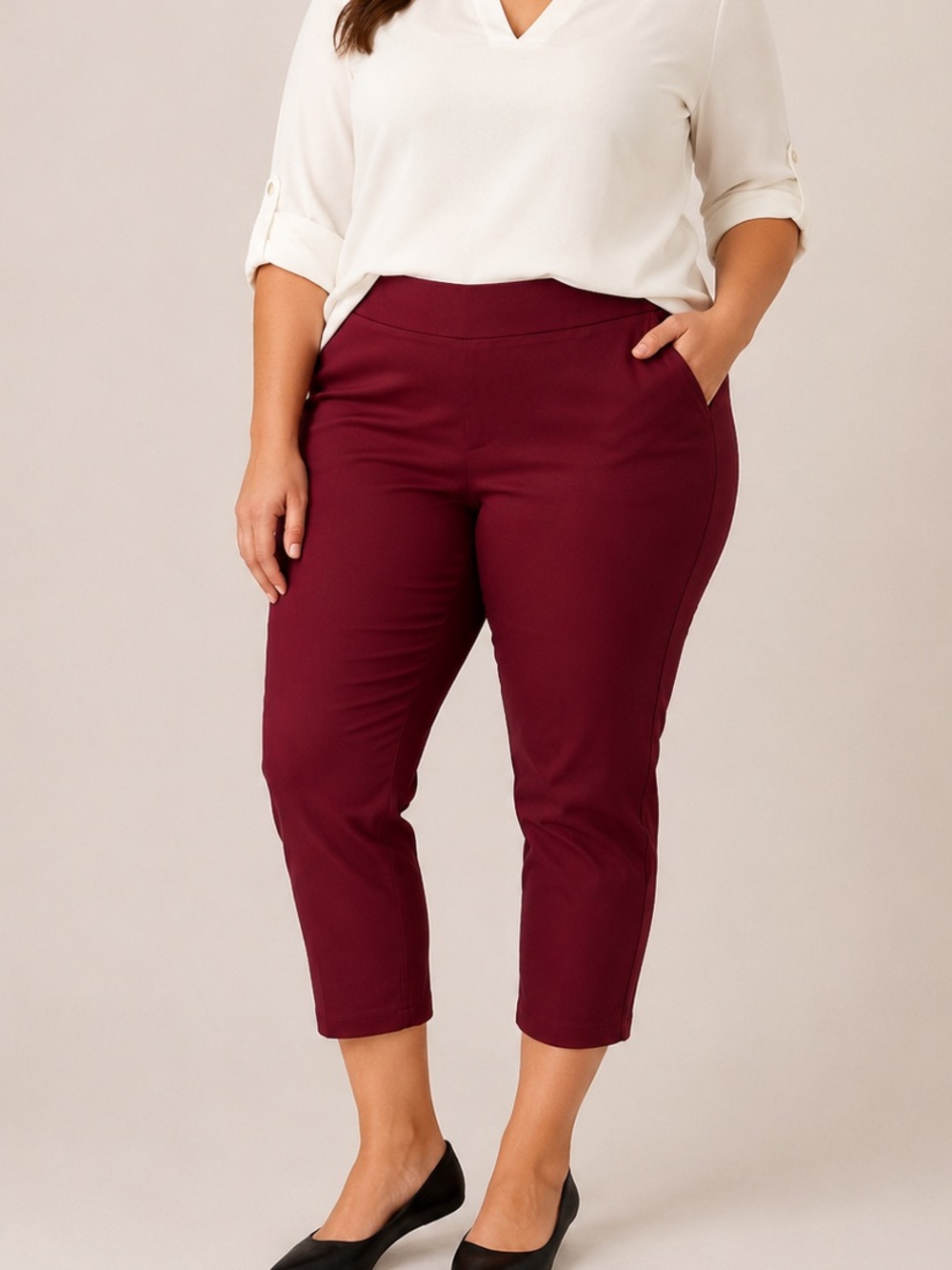 NWT Tapata Plus-Size Cropped Pull-On Pants in Wine